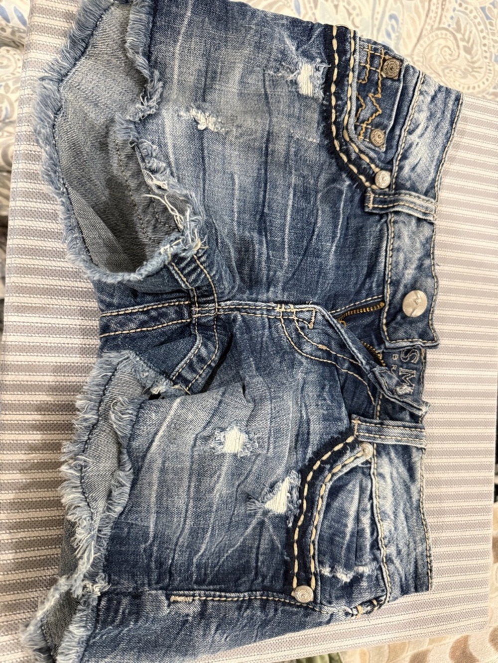 Miss Me Distressed Denim Shorts - Blue Wash